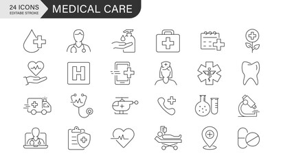 Medical care thin line icons , Vector illustration - obrazy, fototapety, plakaty