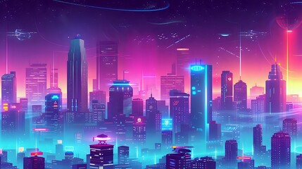 Neon Dreams: Cyberpunk City in Digital Art./n