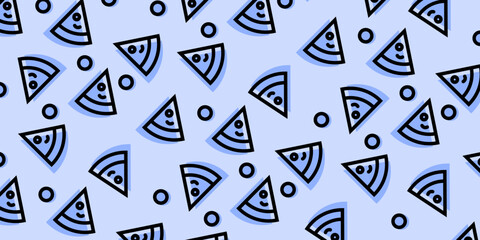 Pizza backdrop. Cute pizza pattern on blue background. Vector illustration EPS 10