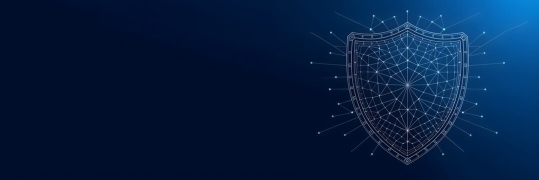 Abstract shield cybersecurity protection technology background. Abstract cybersecurity protection in lines, business blue background with blank copy space for text