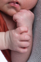 Little newborn baby hands 