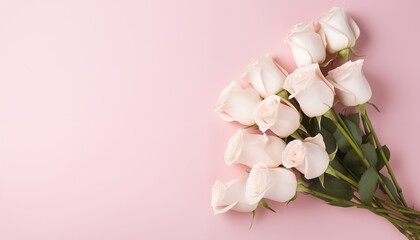 Naklejka premium Ramo de rosas sobre fondo rosa con espacio para texto.
