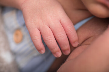 Little newborn baby hands 