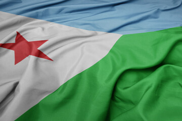 waving colorful national flag of djibouti.