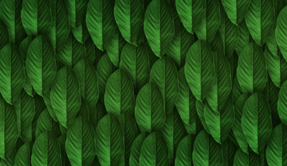 Green Leaves Pattern Background. Abstract green dark texture, nature background. - obrazy, fototapety, plakaty