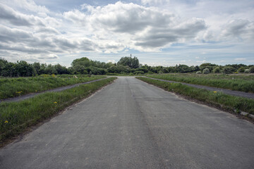 Fototapeta na wymiar Brownfield land: former access road of industrial site.