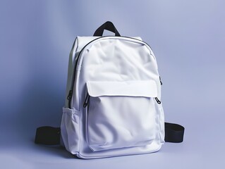 White backpack on on solid background - obrazy, fototapety, plakaty