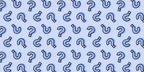 Cute cartoon question marks on blue background. Question mark pattern abstract vector background.
