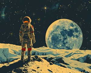 Obraz premium Astronaut Contemplating a Starry Alien Landscape