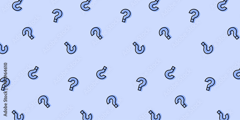 Poster cute cartoon question marks on blue background. question mark pattern abstract vector background.