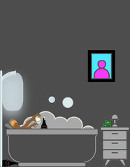 An illustration vector of a person in a bathtub chilling in a luxury bathtub