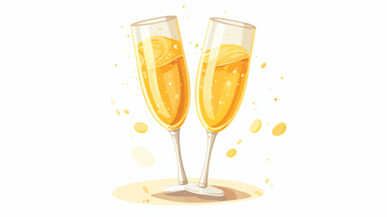 Champagne glass cups 2d flat cartoon vactor illustr