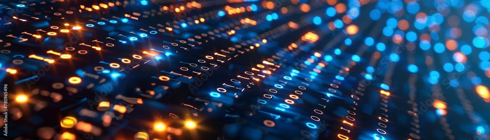 Poster a dynamic digital technology backdrop, showcasing a matrix of binary code in a colorful and intricat