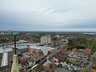 Naklejka premium Aerial Footage of Central Rugby City of England During Cloudy and Windy Evening. Great Britain
