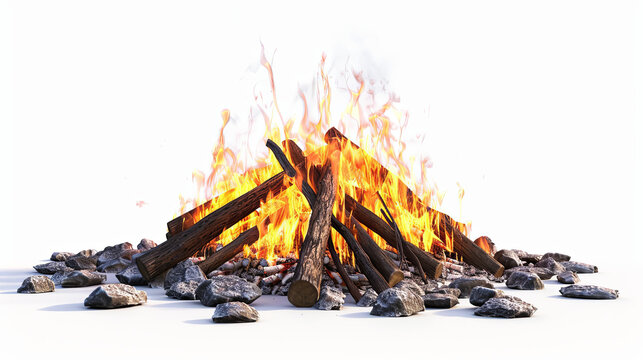 A photorealistic image of bonfires on a white background is captured in this striking image by ThatOtherGuy, showing the beauty of fire.