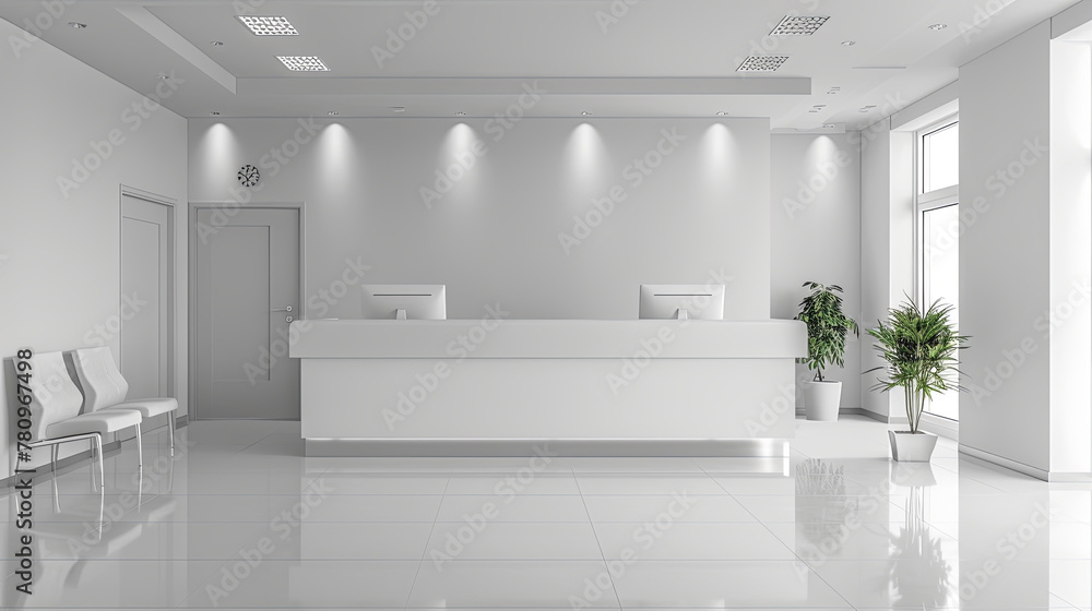 Poster a photorealistic image of a reception area on a white background is featured in the work by thatothe