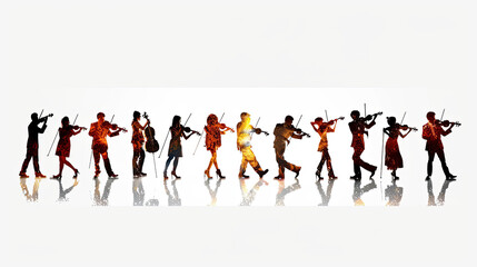 Obraz premium In the image, a group of musicians pose for a photo, their instruments in hand, against a white background.