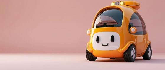A cute, 3Drendered selfdriving car with a smile, representing AI in autonomous vehicle technology, on a clean background
