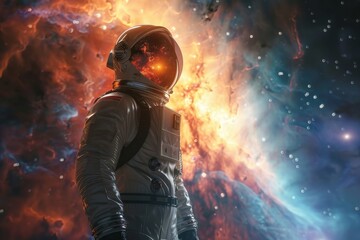 Astronauts witnessing a breathtaking space phenomenon like a supernova or a nebula