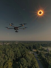 A photojournalist captures a solar eclipse using drone cameras, the footage edited in realtime to highlight the events impact on the natural world - obrazy, fototapety, plakaty