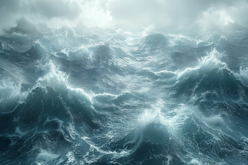 A turbulent sea roiling with crashing waves and churning foam. Concept of oceanic turmoil. Generative Ai.