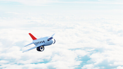 cute cartoon airplane in the clouds