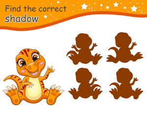 Find correct shadow of baby dinosaur vector illustration