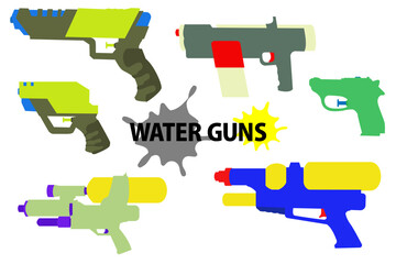 フラットイラストの水鉄砲セット ウォーターガン ベクター素材