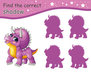 Find correct shadow of triceratops dinosaur vector illustration