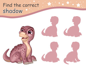 Find correct shadow of brontosaurus dinosaur vector illustration