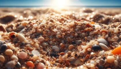 ビーチの小さな貝殻と砂