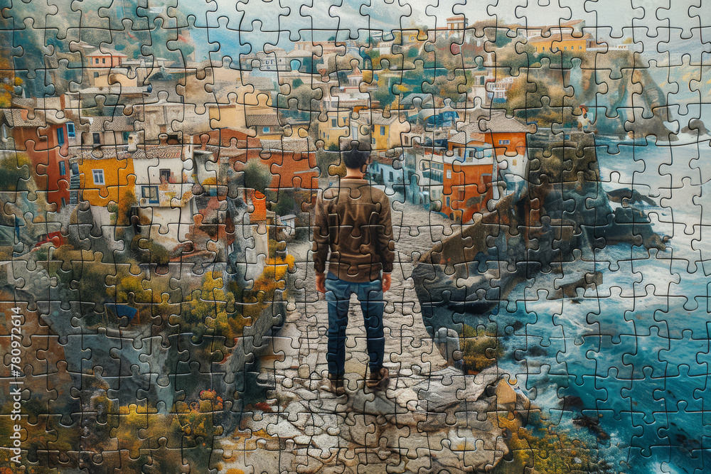 Poster a puzzle of perceptions and misperceptions complicating the landscape of human interaction, shaping 