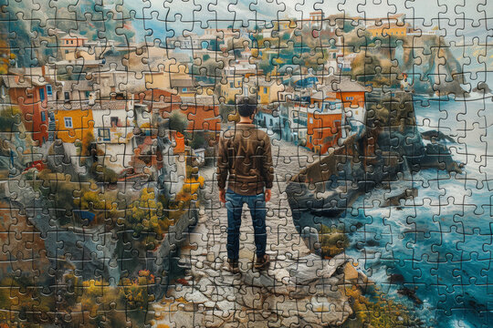 A puzzle of perceptions and misperceptions complicating the landscape of human interaction, shaping relationships and dynamics. Concept of perceptual puzzle. Generative Ai.