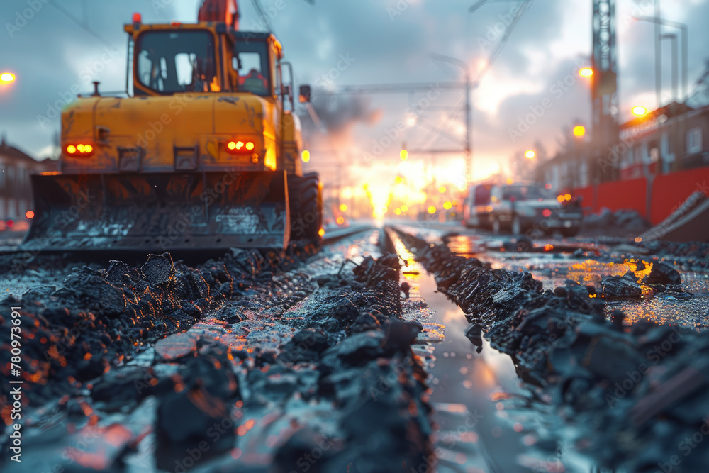 Poster a collaborative project in infrastructure development, with engineers and construction firms working