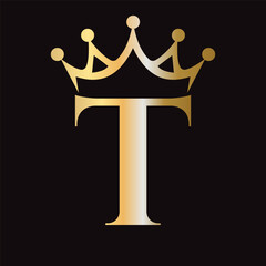 Letter T Crown Logo for Queen Sign, Beauty, Fashion, Star, Elegant, Luxury Symbol