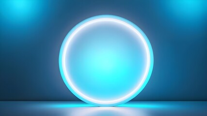 Minimalistic Abstract Blurry Light Blue Background for Product Presentation with Circular Neon Glow - Serene Modern Aesthetic, Ethereal Atmosphere