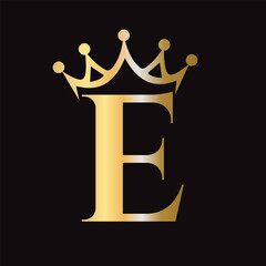 Letter E Crown Logo for Queen Sign, Beauty, Fashion, Star, Elegant, Luxury Symbol