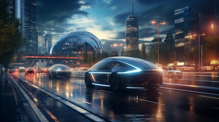 AI-controlled autonomous vehicles,  futuristic transportation, intelligent mobility.