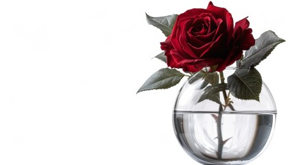 Fototapeta premium Red rose in clear vase with water