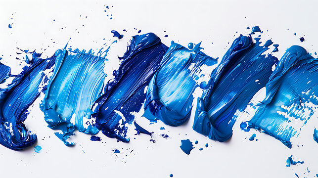 a captivating array of blue paint smears on a pristine white background.