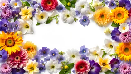 Tuinposter Cinema screenshot image of fresh pansy gerbera carnation poppy sunflower and lavender flowers © Spring of Sheba
