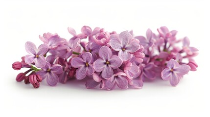 Fototapeta na wymiar Purple blooms on white surface with white background