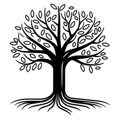 Vector illustration of a tree with roots outline icon, ideal for nature and ecology designs.