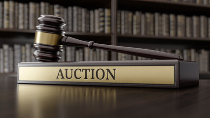 Auction: wooden Gavel Hammer and Stand with text word - 780978625