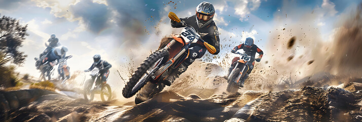 Exhilarating Snapshot of High-Flying Motocross Action in Video Game - obrazy, fototapety, plakaty