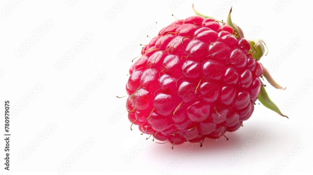 Poster a single raspberry on a white surface