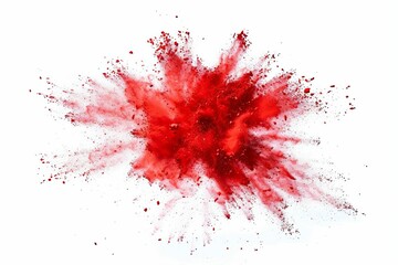 Bright red Holi powder paint explosion burst for industrial print design, isolated on white - obrazy, fototapety, plakaty