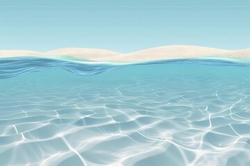 Underwater blue ocean swimming pool with sandy bottom, wide panoramic background illustration - obrazy, fototapety, plakaty