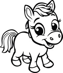 Fototapeta premium Cute Baby Horse Cartoon Style Thick Line , Coloring Pages Vector