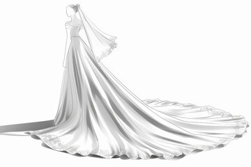 Minimalist Luxury Wedding Dress on Clean White Background, Fashion Illustration
